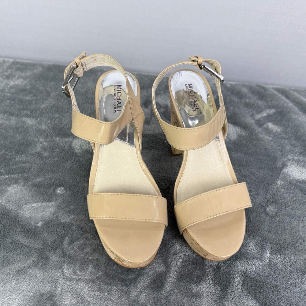 Michael Kors Ivana Womens 9.5M Nude Platform Sandals Open Toe Cork Heels.